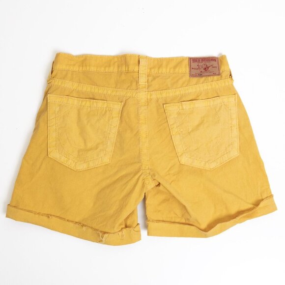 ✨ True Religion Romy Yellow Raw Hem Shorts Cotton Poplin Made in USA - Picture 2 of 12
